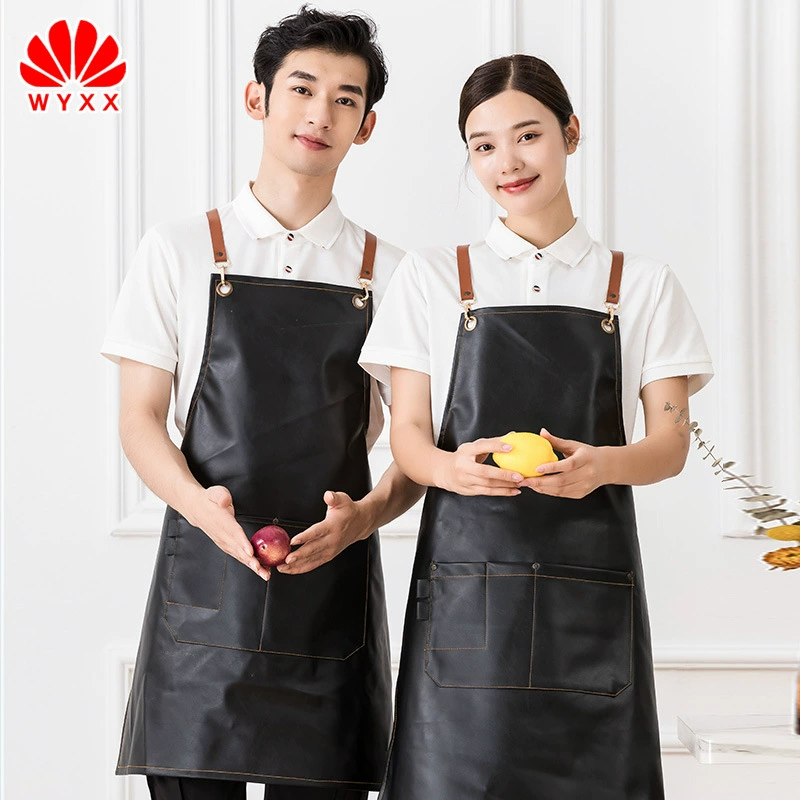Водонепроницаемый фартук из искусственной кожи с вышитым логотипом, бытовая кухонная маслостойкая мягкая кожаная Рабочая одежда, женская модная особая Талия, новинка
