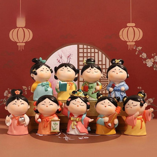 Authentic Tang Eight Arts Chinese Style Blind Box Xi'An Cultural and Creative Souvenir Tang Lady Figurine Luoyang Handmade Gift