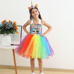 Children's Halloween Costume Spaghetti Rainbow Sequin Unicorn Dress Girl's Dress Princess Dress Tutu
