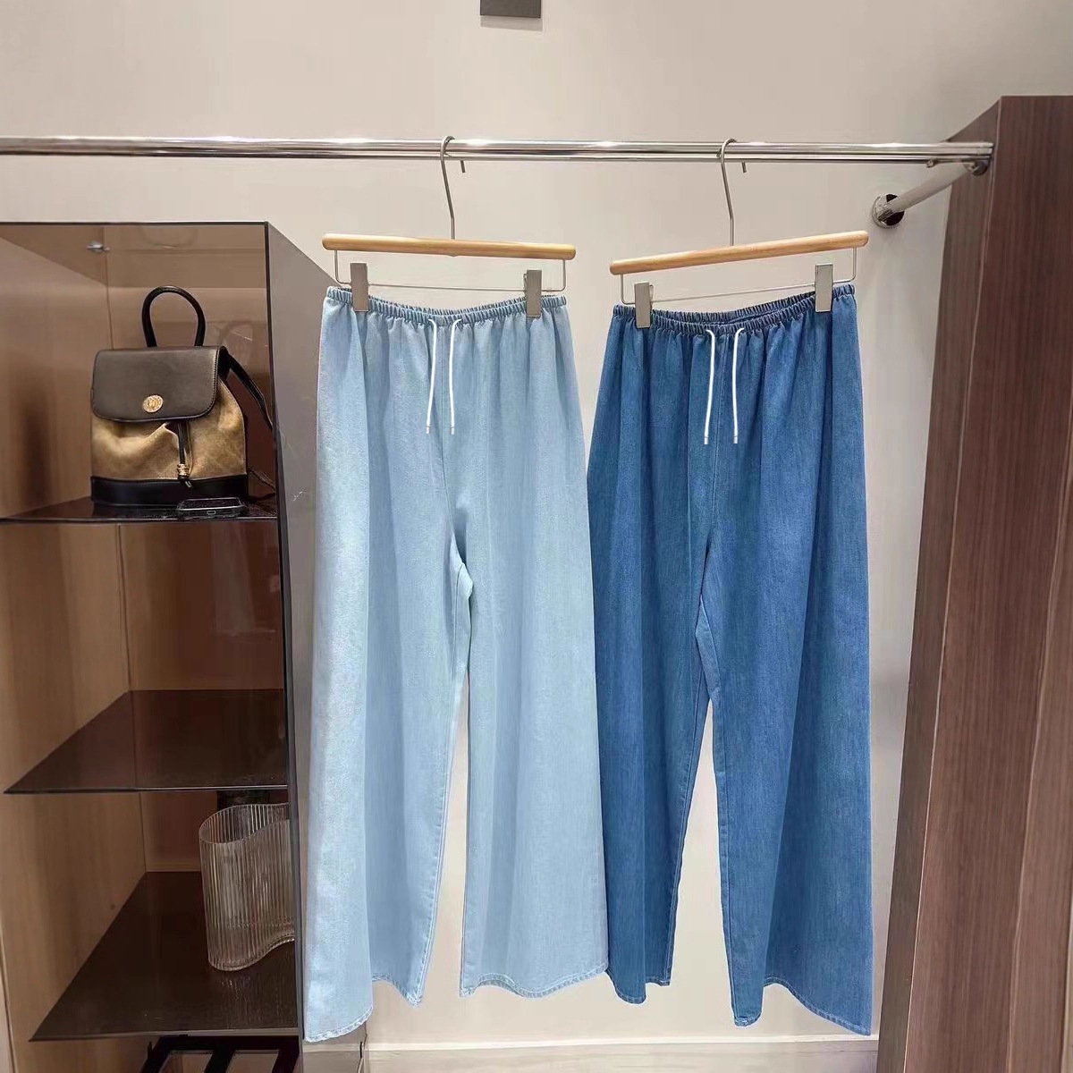 Maternity Pants Light Blue Jeans Women's Summer Loose Lazy Style Straight Wide Leg Pants Casual Pants 8138