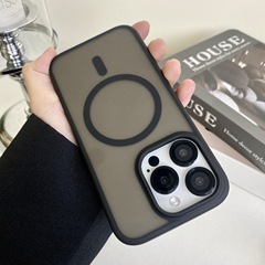 適用iPhone15Promax膚感磨砂鏡頭膜保護套蘋果14磁吸手機殼簡約13