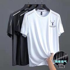 【出荷が早い】夏の氷糸tシャツ男丸襟速乾衣半袖中国プリント通気性大コード運動男