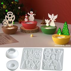 虞美人 diy圣诞节圆形石膏蜡烛杯摆件圣诞树雪人插板底座硅胶模具