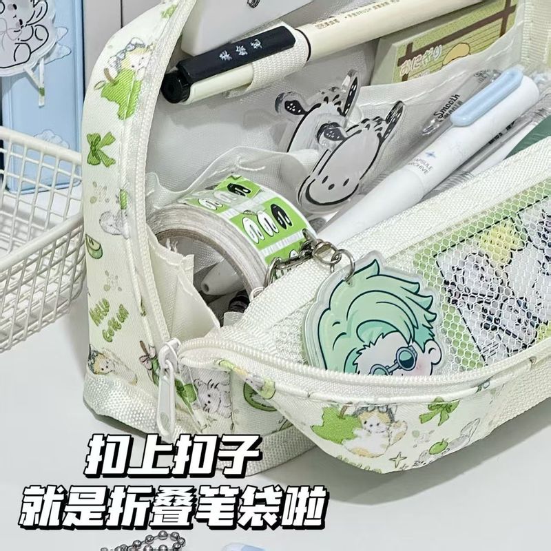オリジナルの新しい青いリンゴの子猫の折り畳みの筆の袋insの高い顔の値の小さい清新な学生の夏の鉛筆の文房具の袋|undefined