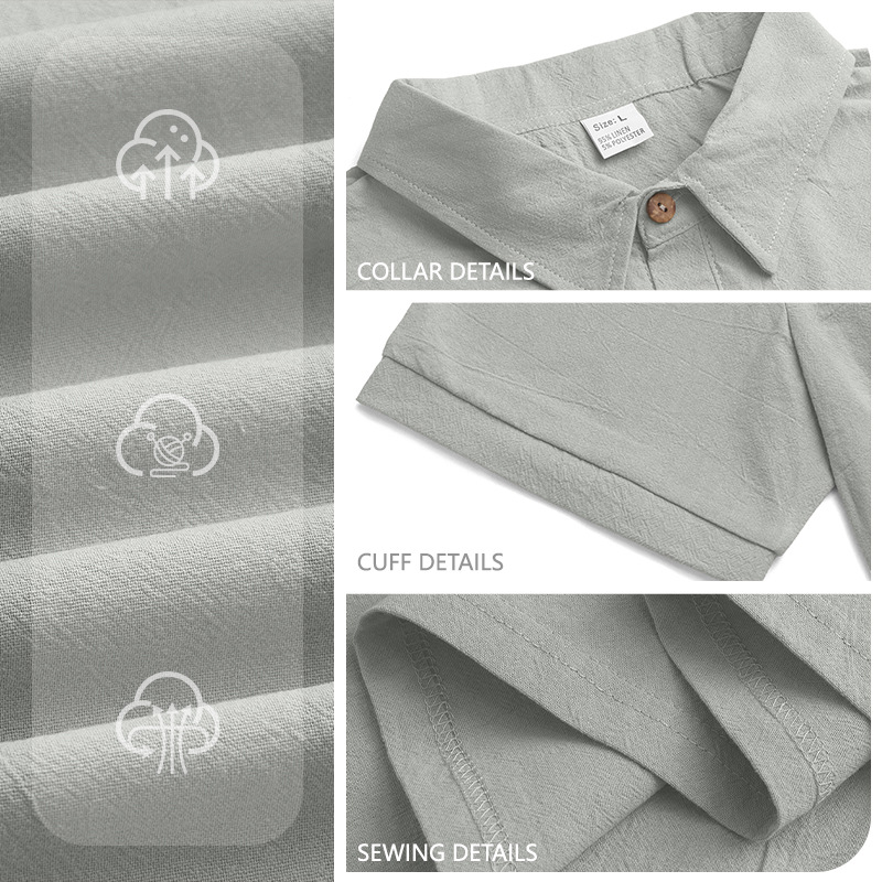 Transfronterizos Europa y América de verano hombre estilo británico suelto tendencia transpirable lino casual con solapa abrazadera camisa polo mangas cortas
