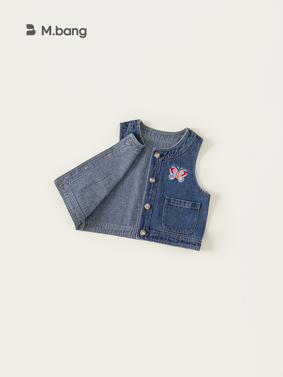 Youbao Ropa para niños Chaleco de mezclilla para niñas 2025 Chaleco para niños Chaleco bordado retro Chaleco para niñas de otoño