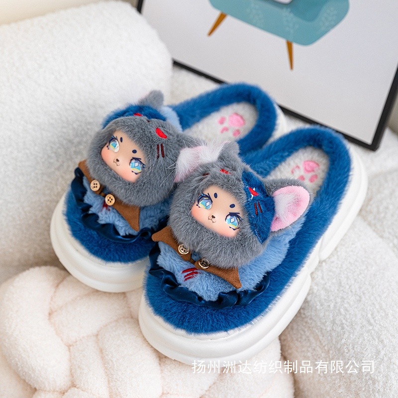 zapatillas de algodón de dibujos animados niñas lindos zapatos de peluche pareja de invierno para damas zapatillas de cabello cálidas interiores
