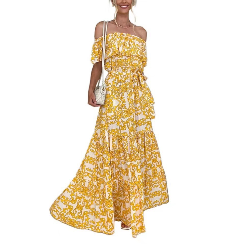 Women's Swing Dress Streetwear Off Shoulder Short Sleeve Printing Maxi Long Dress Holiday Street display picture 5