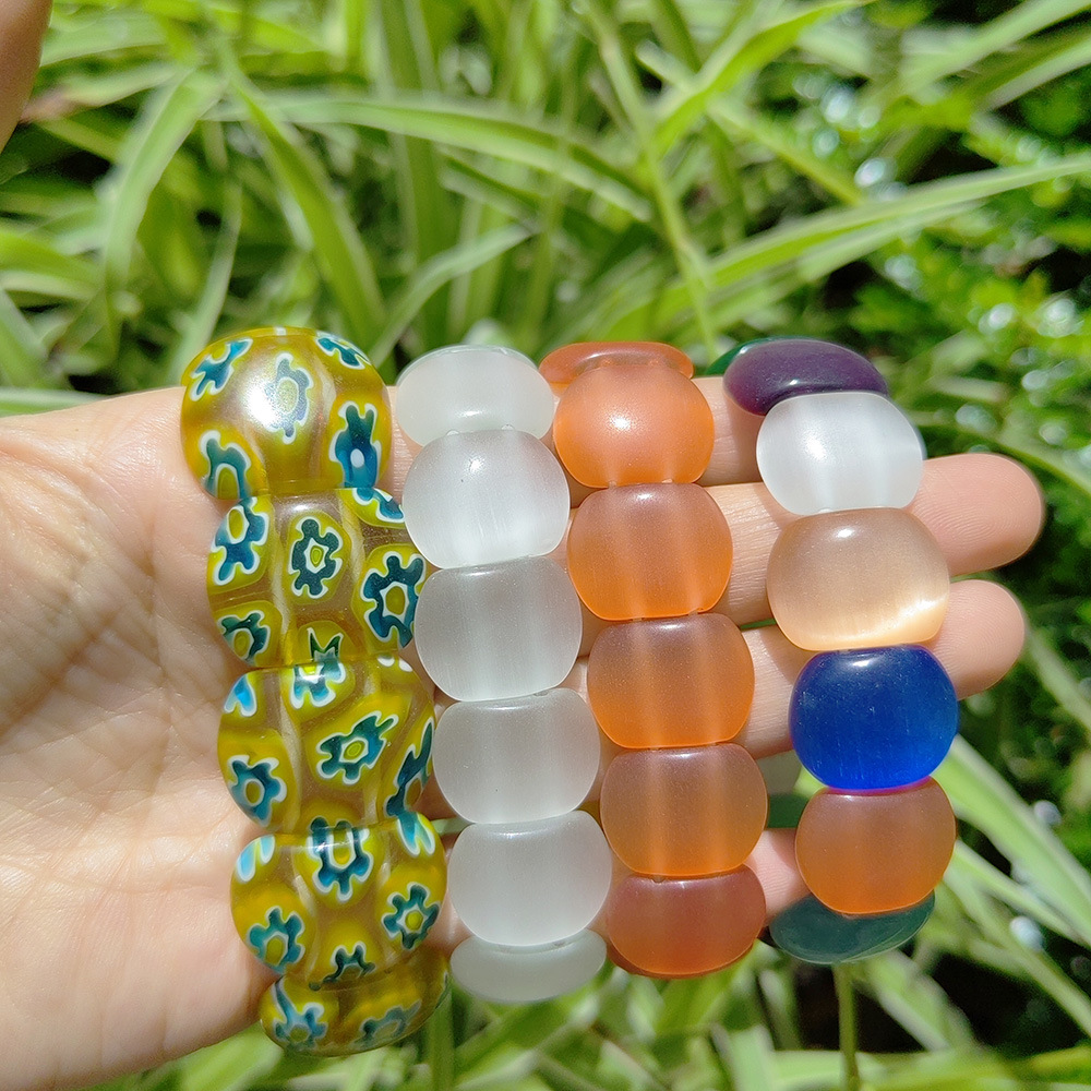 50g Weight Stretch Adjustable Clasp Closure Type Bracelets Classification glass Chain Material 1 Piece Quantity Daily Occasion glass Material Round, Flower Pattern All Seasons Season Women's Gender Handmade Design Pastoral Style Pastoral Round Flower Glass Stretch Adjustable Beaded Bracelets Wholesale 29