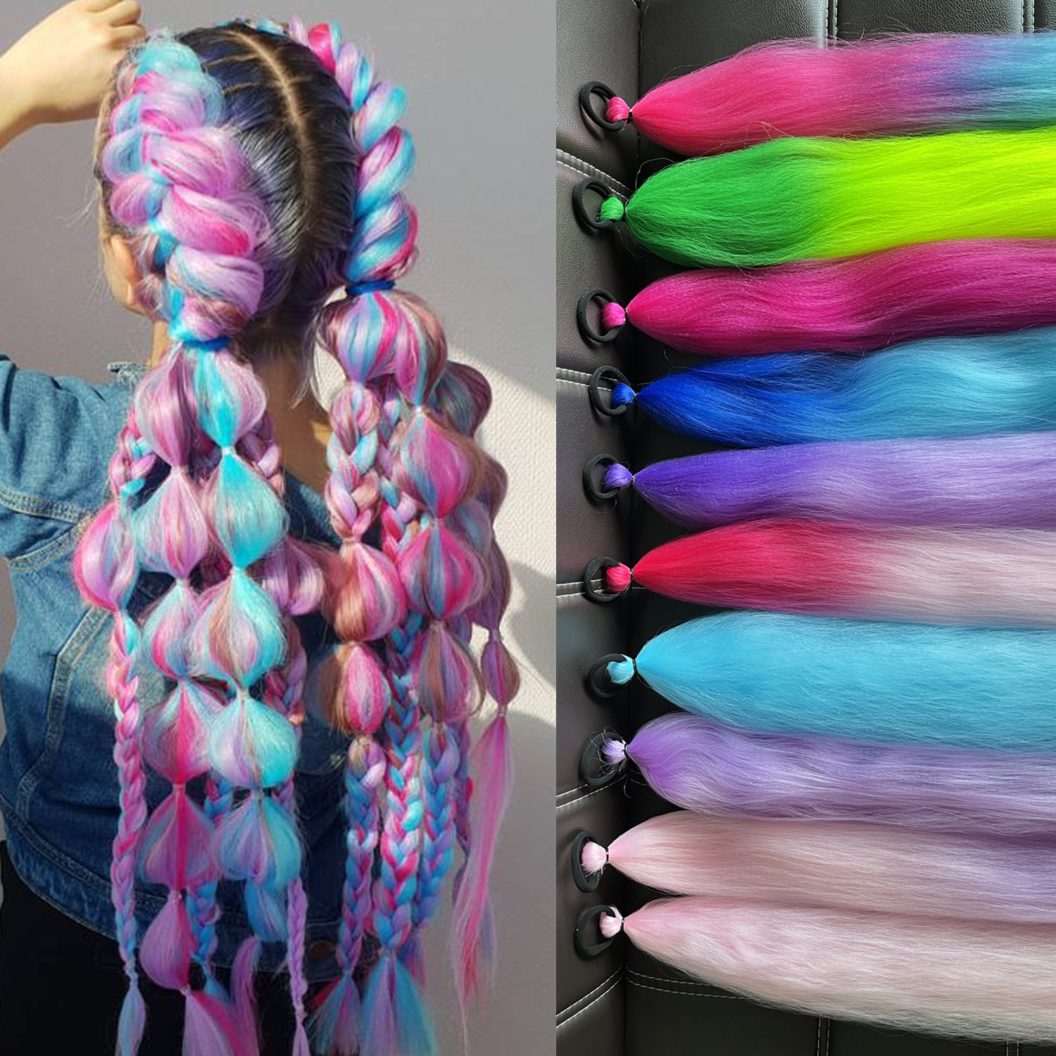 2 piezas de niños niñas pelucas elásticas pelucas de cola de caballo boxeo trenzas de cuerda elástica colorida trenzas de cola de caballo trenzas