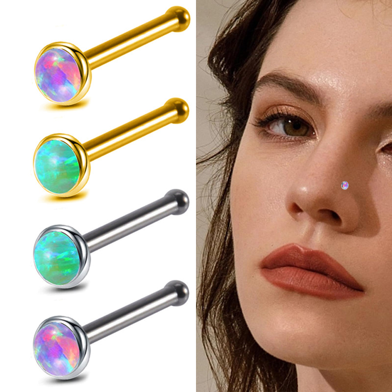 Opal Two-tone Ear And Nose Stud Piercing Jewelry For Daily Wear_voghion.com
