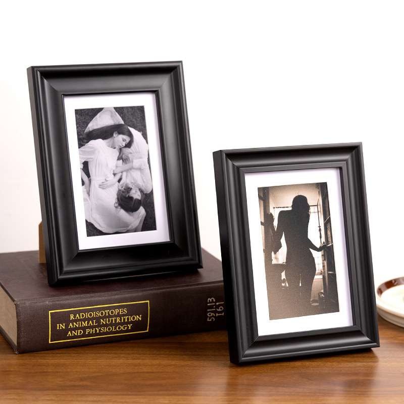 Black Vintage Photo Frame Display Stand 6 7 8inch Photo DIY Solid Wood Frame Empty Frame for Mounting and Wall Hanging