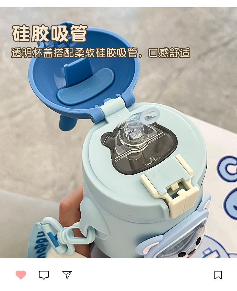 卡通萌兔可爱儿童保温杯背带幼儿园宝宝学生便携不锈钢吸管杯刻字详情30