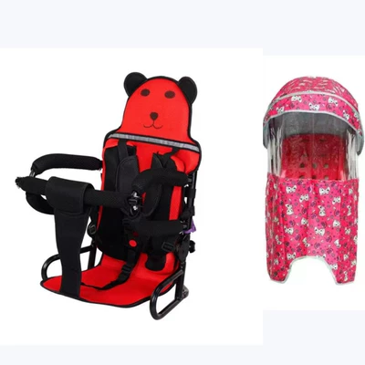 safety baby electric scooter Motorcycle child seat - red-high-backrest-fully-foldable-and-can-be-opened-back-box-awning-rain-cover
