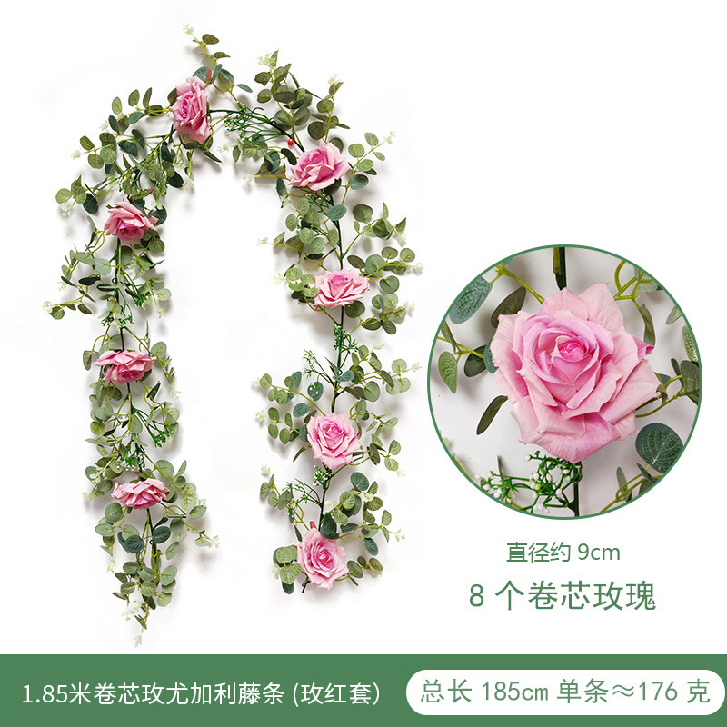 Amazon eucalipto Rose vid boda decoración del hogar artificial peonía Camelia dinero hoja flor artificial vid