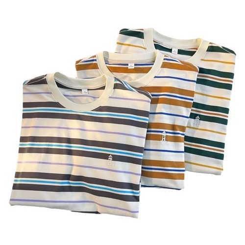 Crew Neck Striped Urban Style Long-Sleeve T-Shirt for Men, Fashionable Streetwear Brand, Literary and Youthful, Trendy Base Layer Top