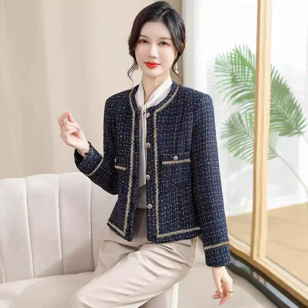 Осенняя куртка для мамы, модный кардиган Chanel, стиль западный, цвет зелёный скрытый, размеры XL-5XL