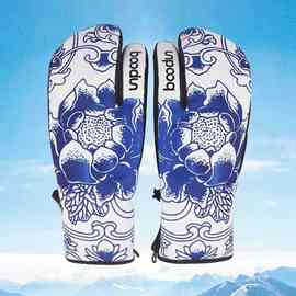 boodun 1双 图片色 涤纶+PU 冬季男女滑雪手套 户外三指保暖手套
