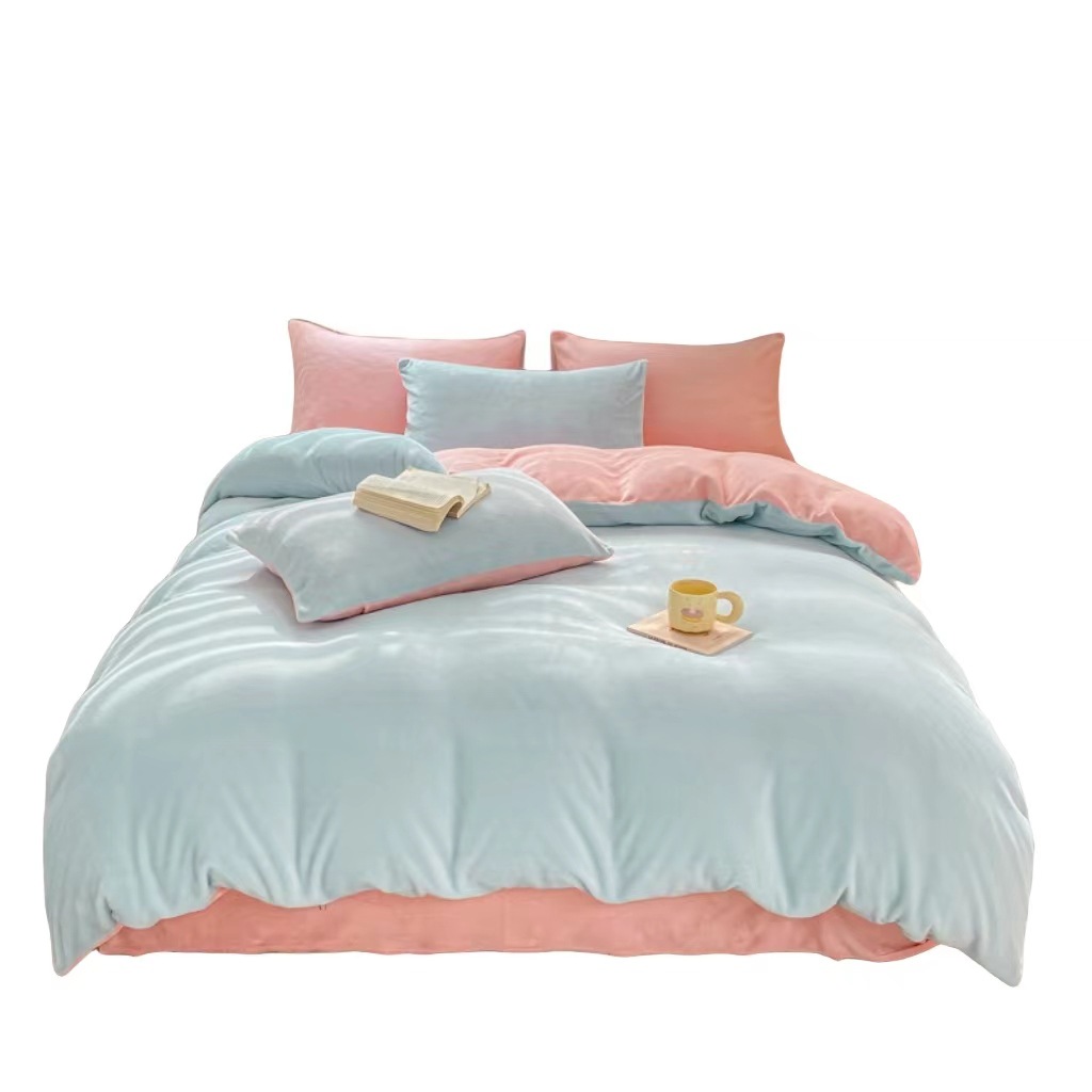 Otoño e invierno engrosado leche cama de cuatro piezas conjunto de coral cubierta de edredón de flanel doble sábanas de tres piezas conjunto