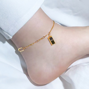 2022 new summer fashion rich gold brick anklet titanium steel 18K gold niche design ankle chain foot chain