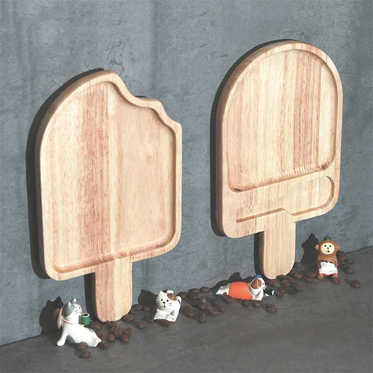 Bandeja de madera de goma creativa de dibujos animados desayuno hogar madera maciza niños jardín de infantes vajilla postre helado en forma de placa