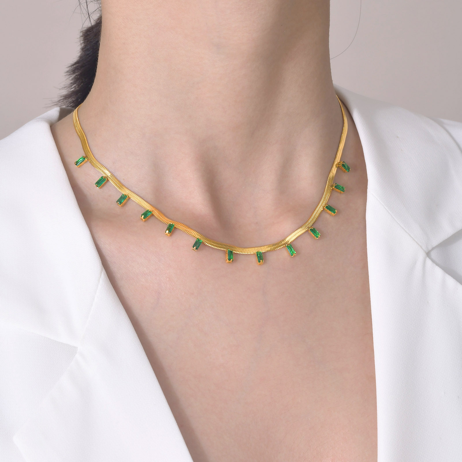 Fashion Square Stainless Steel Plating Inlay Zircon Necklace 1 Piece