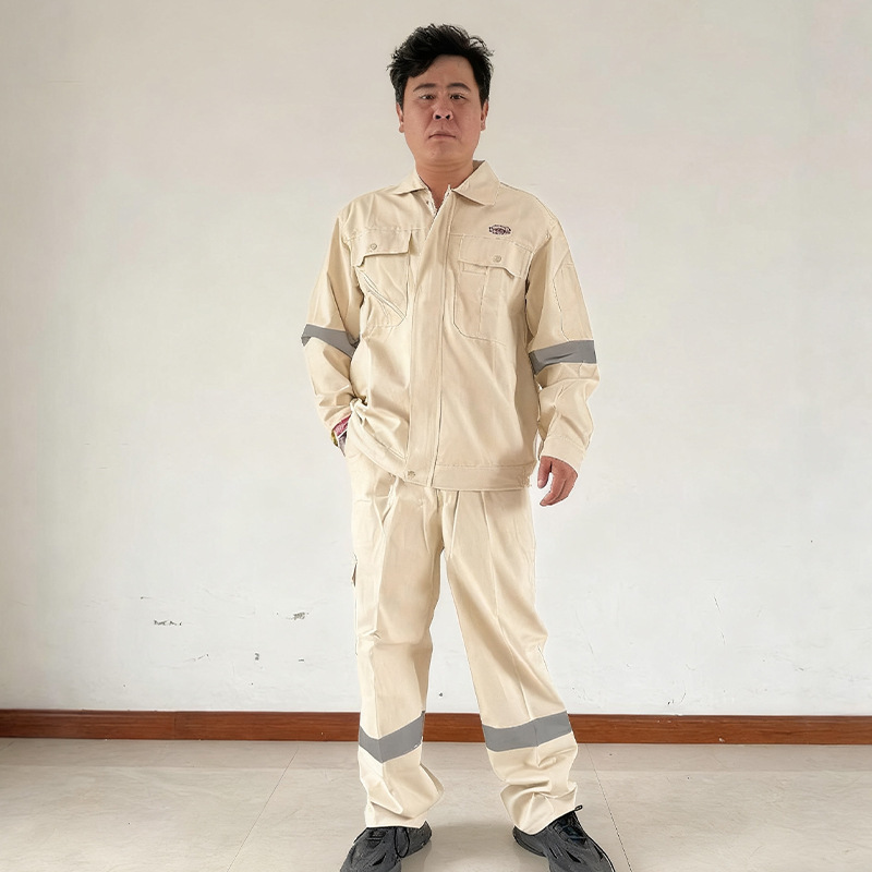 工厂批发棉加厚长袖劳保工作服套装米白色四季男士车间上班防护服|undefined