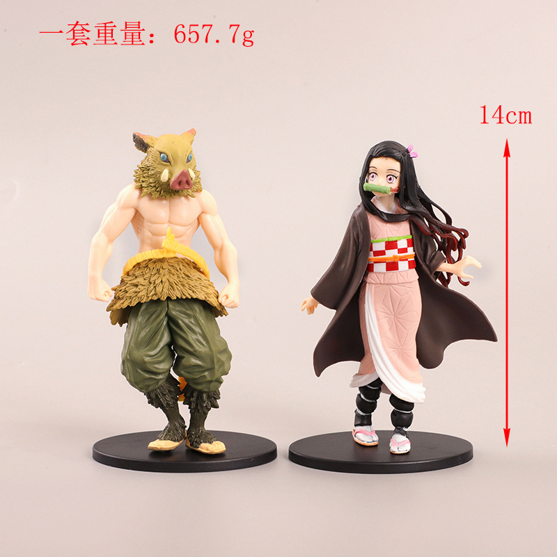 6 PCS SET Demon Slayer Kisatsutai Action Figures Cute Dolls For Desk Window Decorated Anime Toy