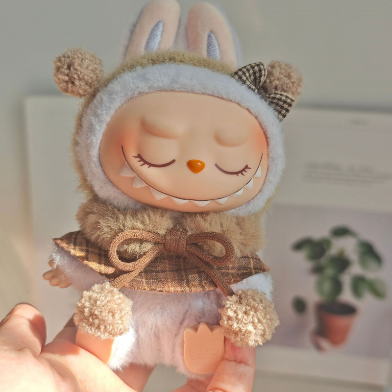 17 センチメートルビニールぬいぐるみマカロンラブブ LABUBU ベビー服ピンクガーゼスカートヘアアクセサリー着替え|undefined