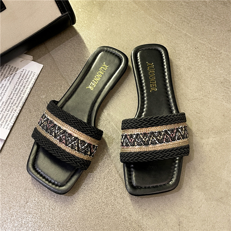 Strandtofflor dam ytterkläder 2023 sommar ny utrikeshandel stor storlek nät röd platt botten broderi mode mjuk botten ord sandaler_voghion.com
