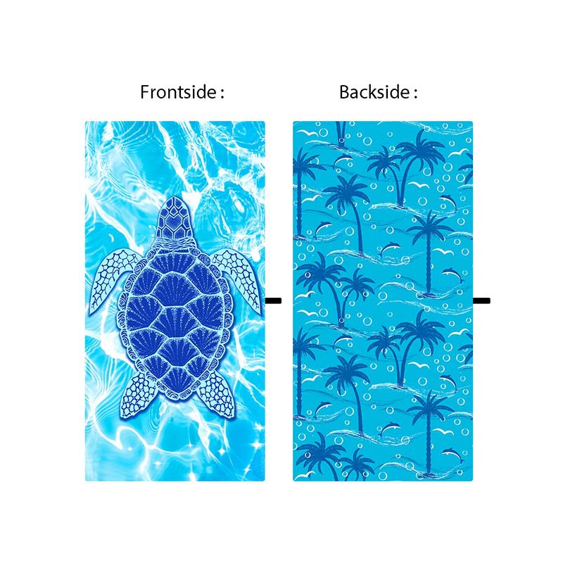 Amazon de doble cara Toalla de baño de terciopelo Toalla de playa cuadrada Toalla de microfibra patrón de tortuga portátil