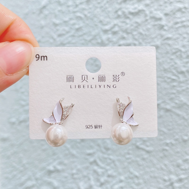 Liyin/Libeliying 新しいパール蝶のイヤリング女性のためのライト高級優しい気質シンプルなイヤリングシルバー針イヤリング|undefined