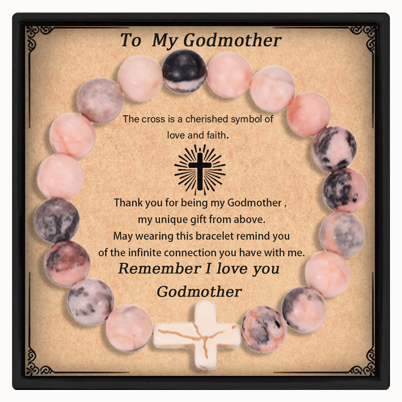 Cross-Border Supply Pink Zebra Natural Stone Cross Bracelet, Gift for Godmother, Versatile Everyday Accessory