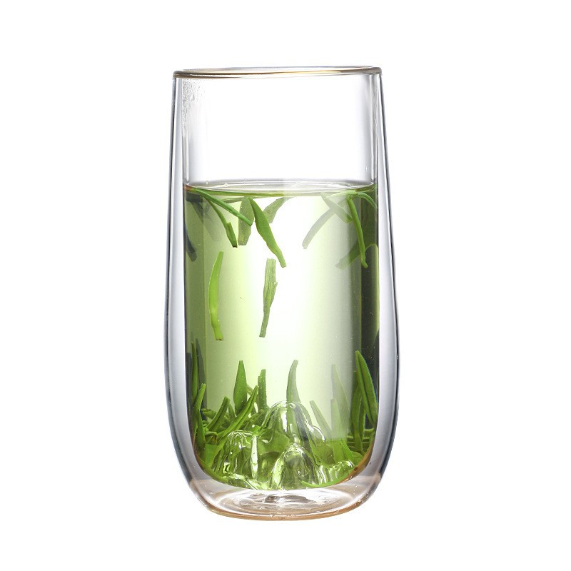 Taza de vidrio de doble capa Taza de montaña con alto contenido de borosilicato Taza de té para el hogar Taza de vidrio especial para té verde transparente de doble capa resistente a altas temperaturas