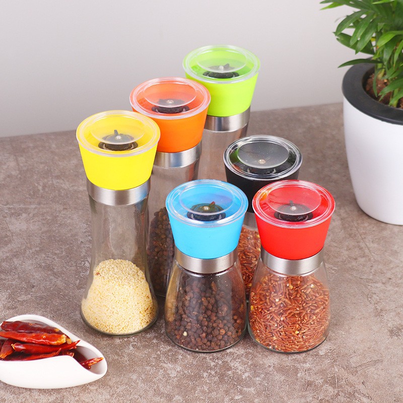 Customized Cross-Border Lead-Free Glass Grinding Colorful Manual Grinder Multifunctional Pepper Grinder with Ceramic Core for Seasoning