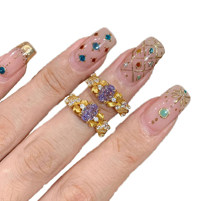 vintage中古紫荆花满天星轻奢高级感宫廷风开口戒指环复古指环|undefined