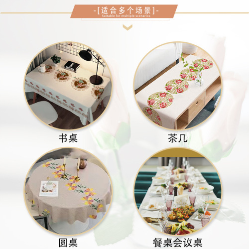 New Chinese Style Home Waterproof Oilproof PVC Tablecloth Table Runner Long Strip Embroidery Stall Dining Tablecloth Tea Table Cover Wholesale