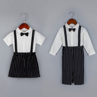 Children's Dress Summer New Korean-style Short-sleeved Strap Pants Suit Boy's Children's Day Host Chorus Performance Clothes for Generation