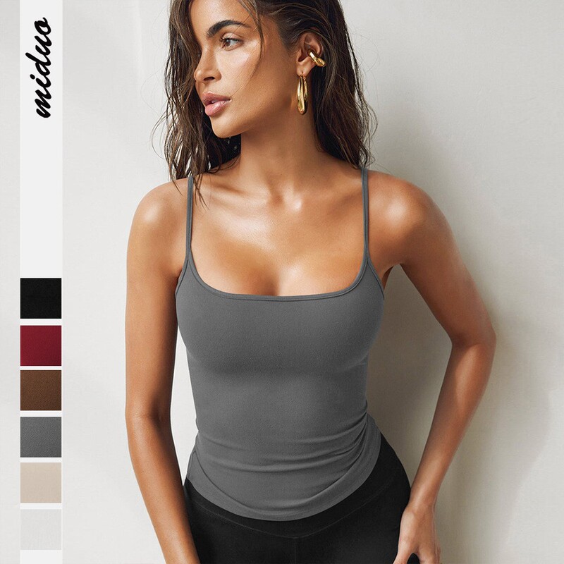 Wish New Basic Color Knitted Sexy Camisole Bottoming Women's Inner Wear European and American Style Slim Short Top Summer