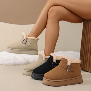 Foreign Trade Thick-Soled Buckle Fleece-Lined Snow Boots for Women 2025 Winter New Waterproof Warm Short Boots One-Leg Cotton Shoes