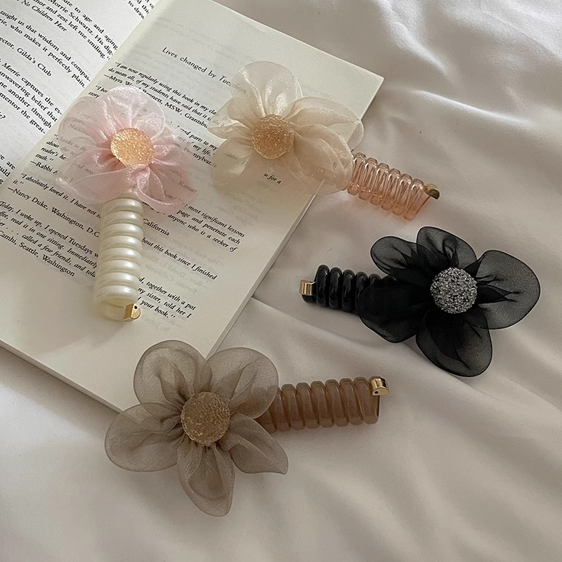 Banda de pelo de malla de alto grado temperamento femenino flor rhinestone línea telefónica cuerda de pelo accesorios para el cabello 2024 nueva cuerda de pelo de cola de caballo alta