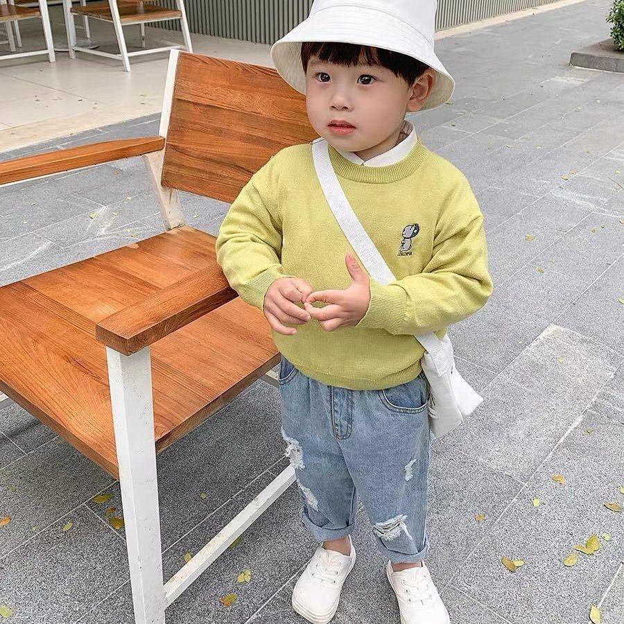 儿童夏装破洞牛仔裤春秋季男童裤子小童宝宝宽松九分女童长裤薄款