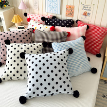ins奶油风毛球波点牛奶绒抱枕客厅沙发靠枕书房卧室床上靠垫批发