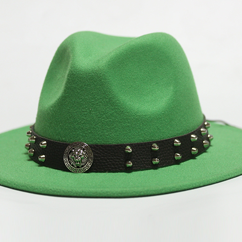 Nuevo sombrero Pu Correa remachada sombrero con sombrero vaquero de piedra elástica sombrero de fieltro cinturón de tejido modelo Pu sombrero con accesorios