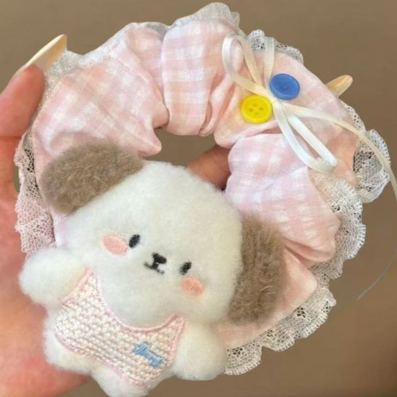 超仙韩系可爱小狗蕾丝花边蝴蝶结大肠发圈甜美发饰少女马尾头绳|undefined