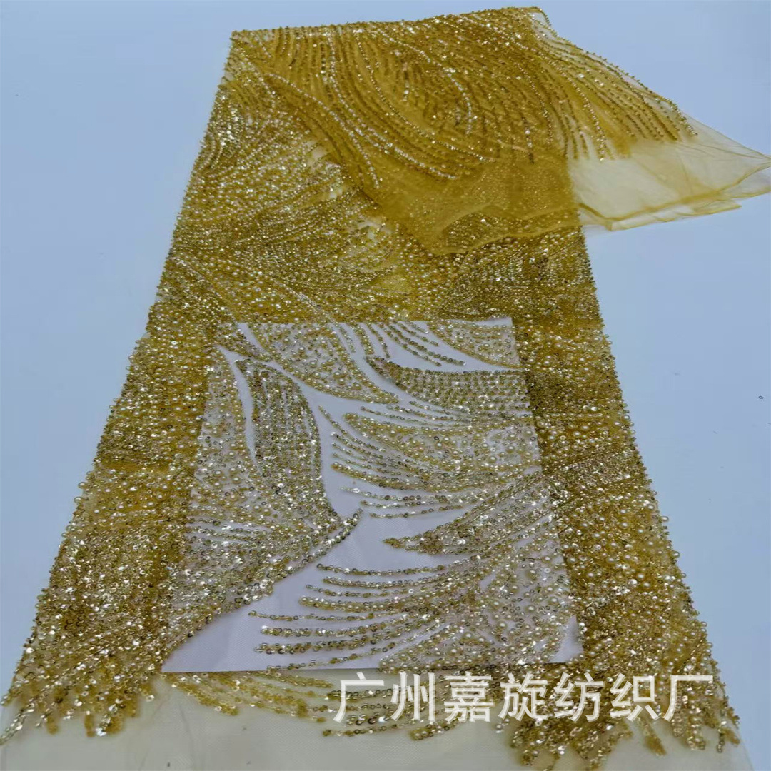 Vestido de boda francés de encaje de cristal francés cuentas vestido de boda cheongsam tela de encaje