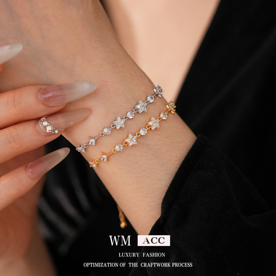 Super brillante zircón estrellas redondas pulsera manga lujosa pulsera de alta calidad delicada temperamento nicho de diseño sensación de joyería image 3