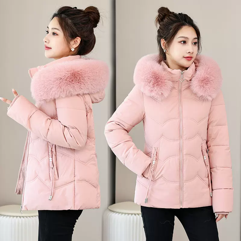 棉服短款女2025年新款小个子时尚收腰双行线大毛领防风袖棉衣外套