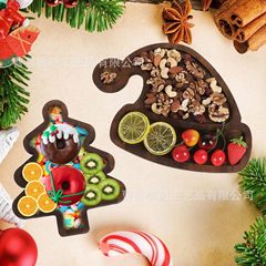 クロスボーダークリスマス食器トレイかわいい家庭用木製クリスマスツリーフルーツディナープレートケーキデザート分割木製プレート
