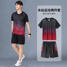 丝运动套装男速干2025夏季短袖晨跑步羽毛篮球健身短袖